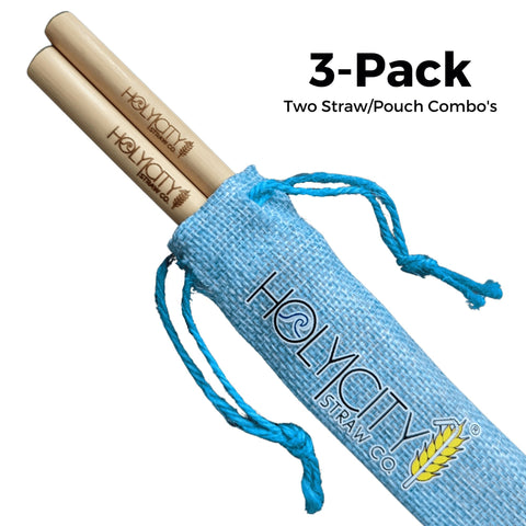 Two Straw/Pouch Combo Sustainable Drinking Straw Set 3 Pack Holy City Straw Company