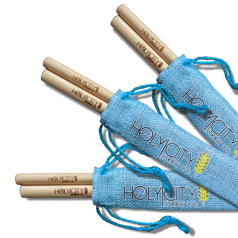 Two Straw/Pouch Combo Sustainable Drinking Straw Set 3 Pack Holy City Straw Company