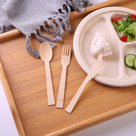 Bamboo Wrapped Cutlery Set Natural Disposable Cutlery Holy City Straw Company