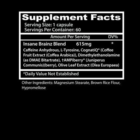 Insane Labz Insane Brainz Brain Optimizer | Energy & Focus Support | 375 mg Caffeine