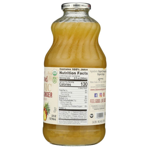 Organic Pineapple Ginger Juice 32 fl oz Lakewood