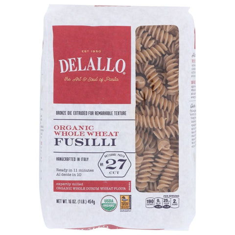 Organic Whole Wheat Fusilli Pasta No.27 DELALLO 16 oz