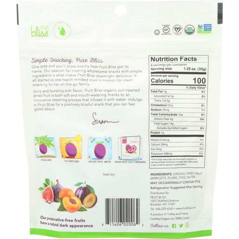 Organic Fruit Medley Apricot Fig and Plum Dried Fruits FRUIT BLISS 5 oz