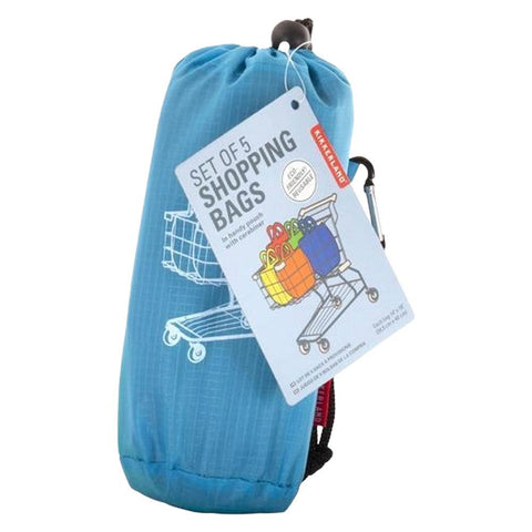 Shopping Bags Reusable Set of 5 with Carrying Pouch Kikkerland Design