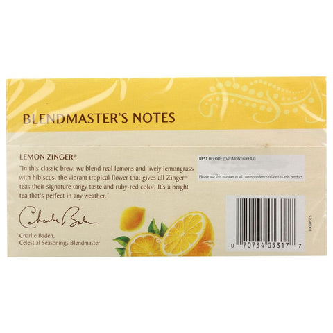 Lemon Zinger Herbal Tea 20 Bags Celestial Seasonings