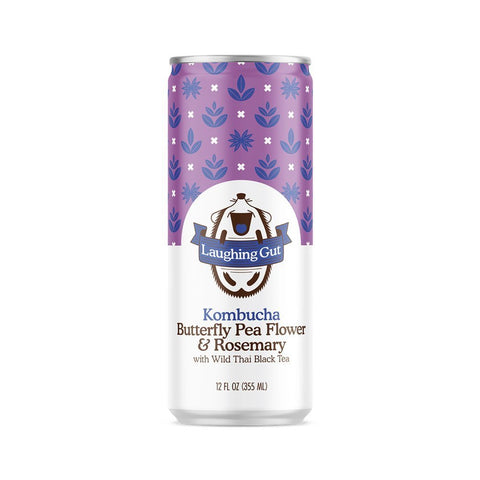 Kombucha Butterfly Pea Flower & Rosemary Cans 12 Pack Laughing Gut