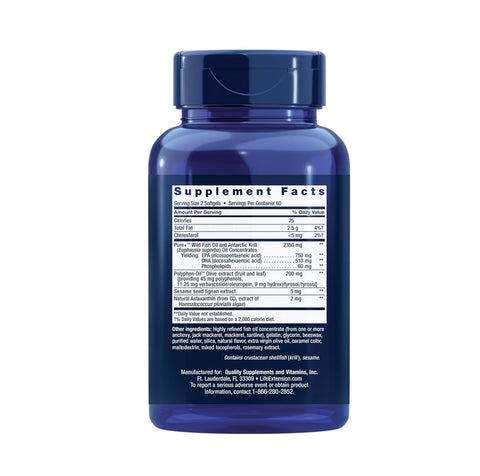 Life Extension Super Omega-3 Plus EPA/DHA Fish Oil, Sesame Lignans, Olive Extract, Krill & Astaxanthin 120 Softgels