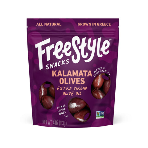 Kalamata Olives EVOO Marinated Snack 4oz Bags Freestyle Snacks