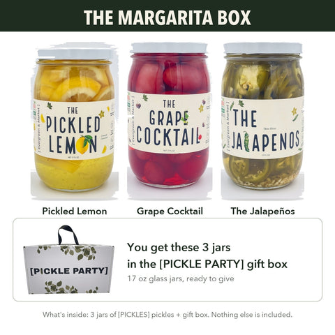 Margarita Flavored Pickled Lemon Grape Cocktail Jalapeños 3 Jars Gift Box