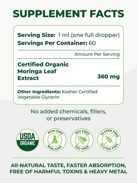 Moringa Leaf Extract Alcohol-Free Liquid Drops 2fl oz Pura Vida