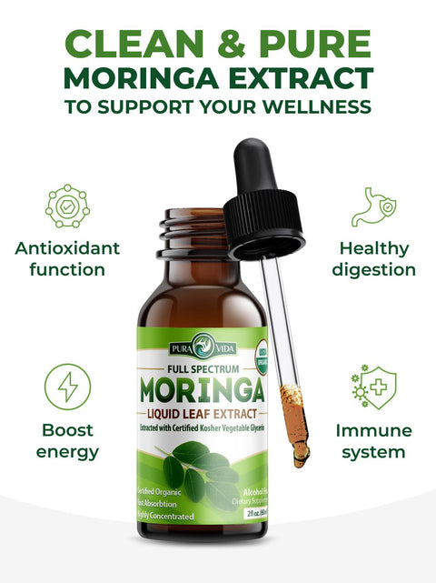 Moringa Leaf Extract Alcohol-Free Liquid Drops 2fl oz Pura Vida