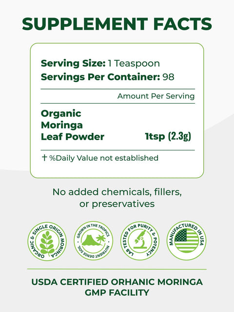 USDA Organic Moringa Leaf Powder 8 oz