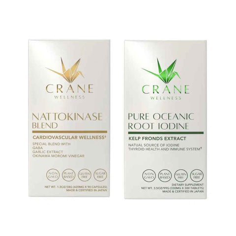 Nattokinase Blend 6,000 FU & Pure Oceanic Kelp Root Iodine Supplement Bundle Crane Wellness