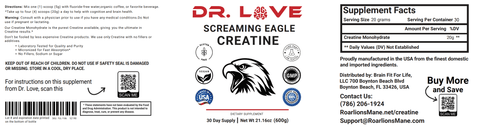 Pure Creatine Monohydrate 600g Supplement Dr. Love