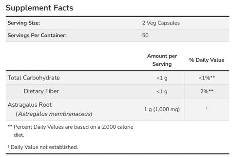 Now Astragalus 500 mg 100 Veg Capsules