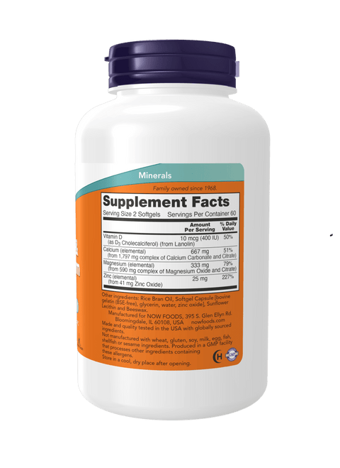 Now Calcium & Magnesium with Vit-D & Zinc (120 Softgels)