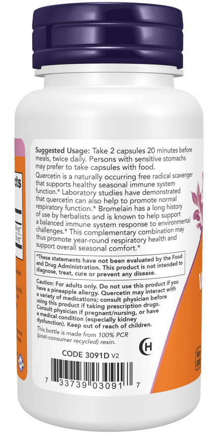 NOW Foods Quercetin with Bromelain | 800 mg Quercetin | Immune & Respiratory Support | 120 Vegan Capsules