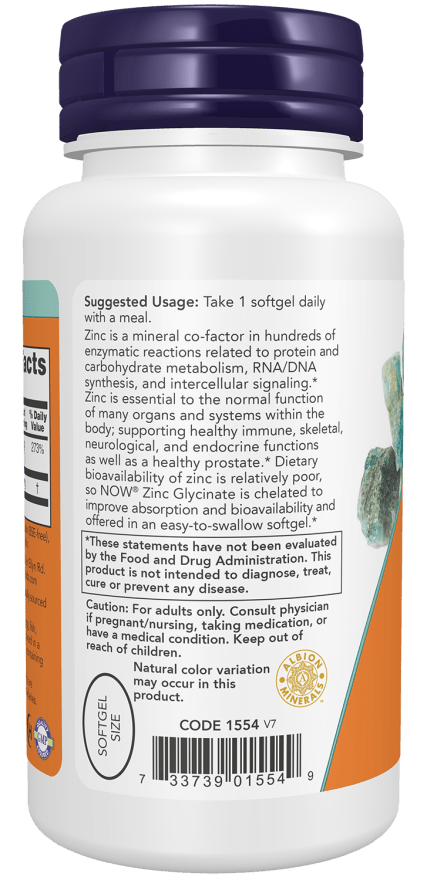 Now Foods Zinc Glycinate 120 Softgels