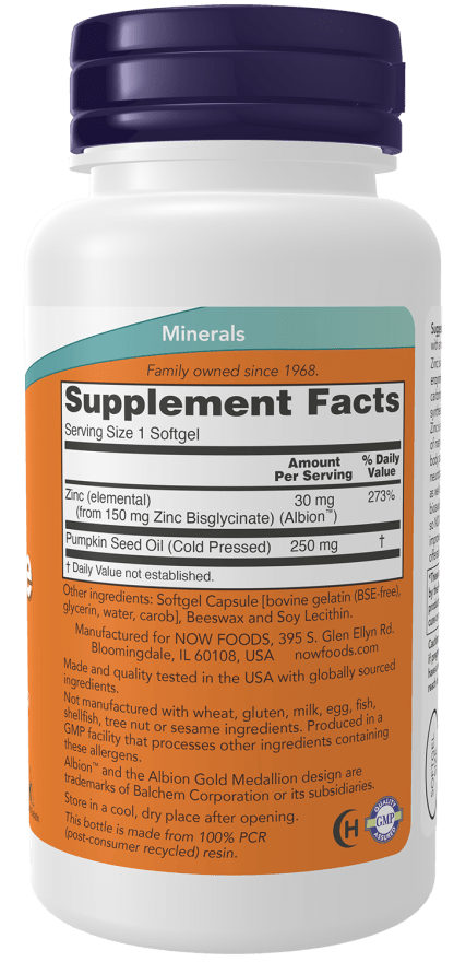 Now Foods Zinc Glycinate 120 Softgels