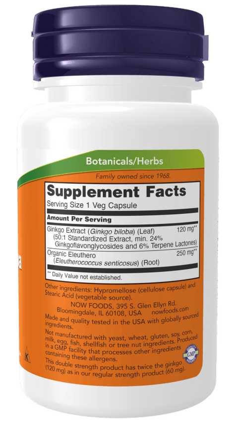 Now Ginkgo Biloba, Double Strength 120 mg Veg Capsules