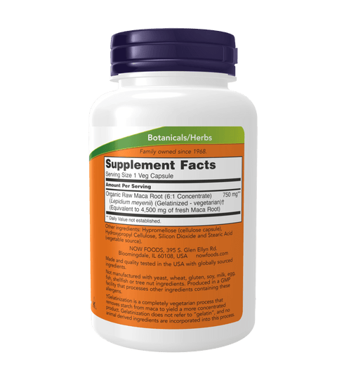 Now Maca 750 mg Raw Veg Capsules