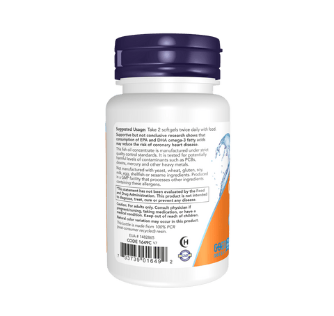 Now Omega-3 Fish Oil, Molecularly Distilled Softgels