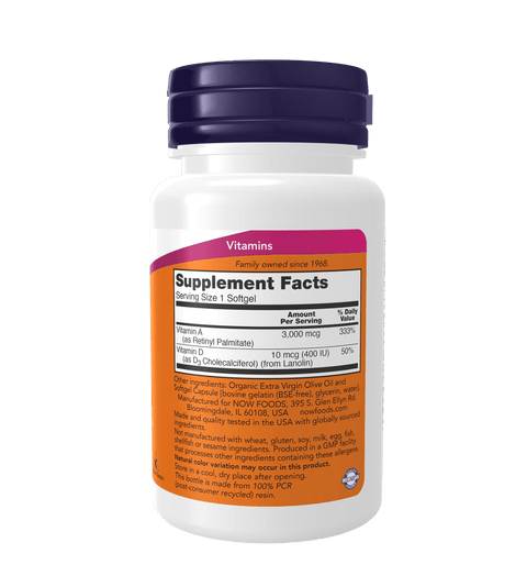 Now Vitamin A & D 10,000/400 IU Softgels -100 Softgels