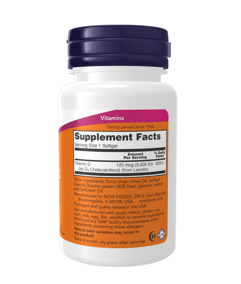 Now Vitamin D3 5000 IU (180 Softgels)