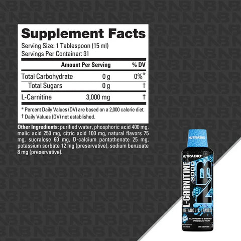 Nutrabio  LeanShots Liquid L-Carnitine Shot (3000mg)