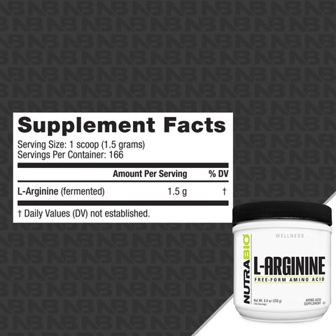Nutrabio L Arginine Powder Free Form Amino Acid -250G