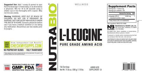 Nutrabio L- Leucine Pure Grade Amino Acid -500 gms