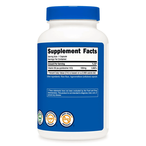 Nutricost Vitamin B6 Capsules (Pyridoxine HCL) 100 MG - 30 CAPS