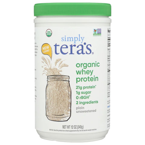 Organic Whey Protein Plain Unsweetened Powder 12 oz SIMPLY TERAS