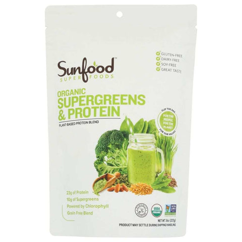 Supergreens Protein Organic Supergreens and Protein Powder SUNFOOD SUPERFOODS