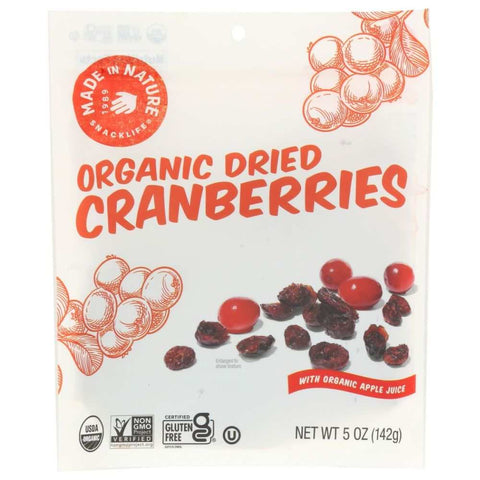 Dried Cranberries Organic Flavorful Snack 5 oz Pack Made In Nature