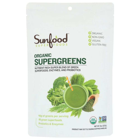Supergreens Organic 8 oz Superfood Powder SUNFOOD SUPERFOODS