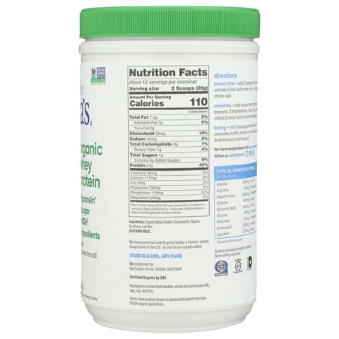 Organic Whey Protein Plain Unsweetened Powder 12 oz SIMPLY TERAS