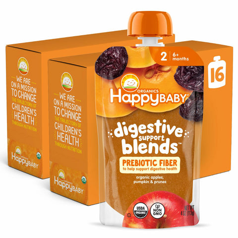 Happy Baby Organic Digestive Support Stage 2 Baby Food Pouch 4oz x16
