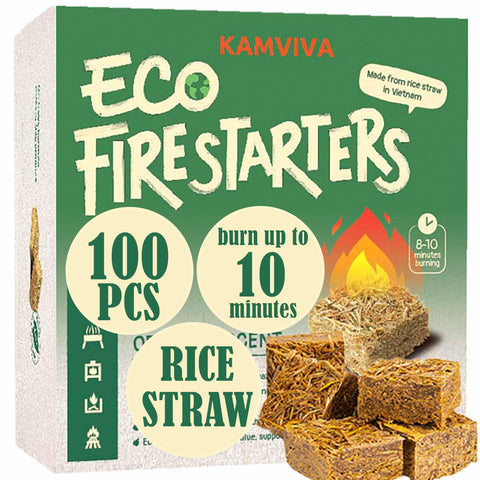 Fire Starters Rice Straw Food Grade Wax 100 Squares Natural KAMVIVA