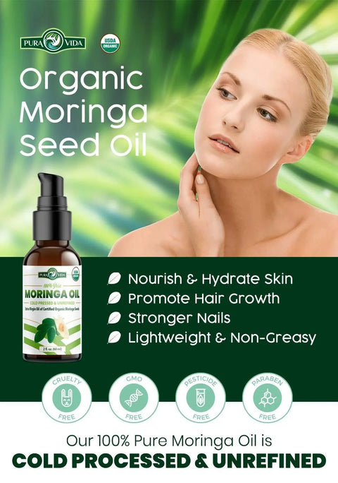 Organic Moringa Seed Oil Single Origin 2oz/4oz Pura Vida
