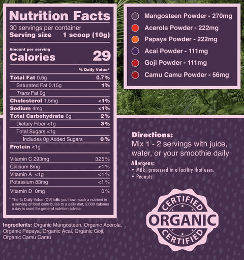 Organic Tropical Antioxidant Fruit Blend Freeze Dried Powder Pure Choice Farms