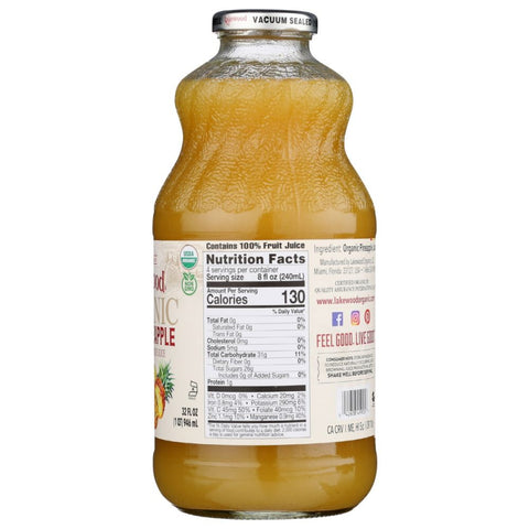 Organic Pure Pineapple Juice 32 oz Bottle Lakewood