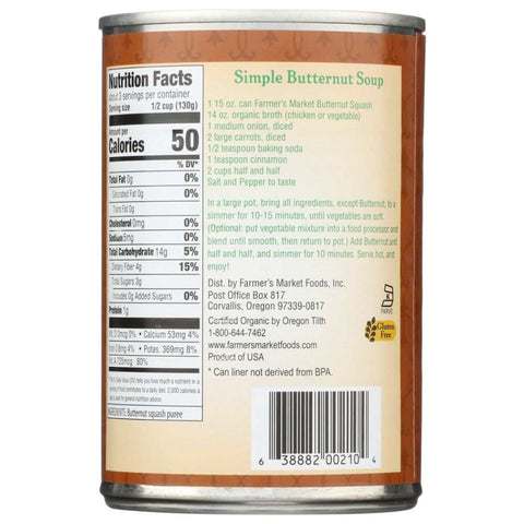 Organic Butternut Squash Puree 15 oz Farmers Market Foods
