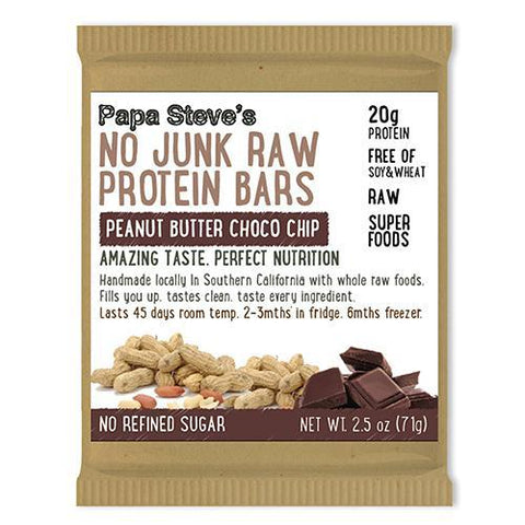 Peanut Butter Choco Chip No Junk Raw Protein Bar 2.5OZ Papa Steve's