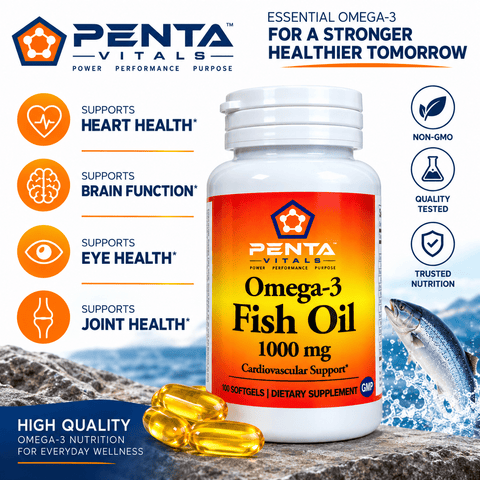 Penta Vitals Omega-3 Fish Oil 1000mg – EPA & DHA | 100 Softgels