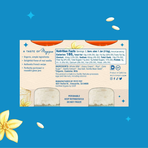 Petit Pot Organic Rice Pudding French Dessert Wholesale 2-Jar Packs