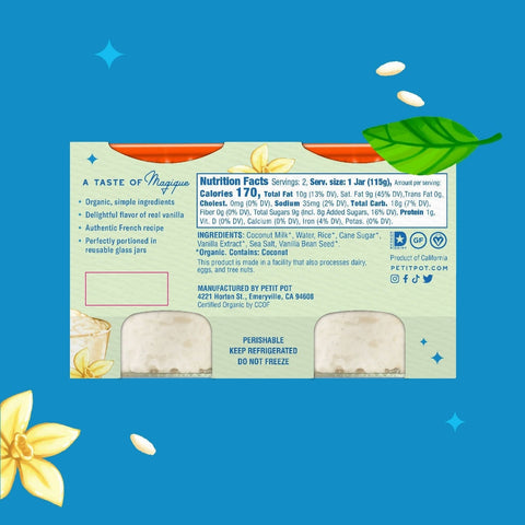 Petit Pot Organic Plant-Based Rice Pudding French Dessert 2-Jar Packs Wholesale