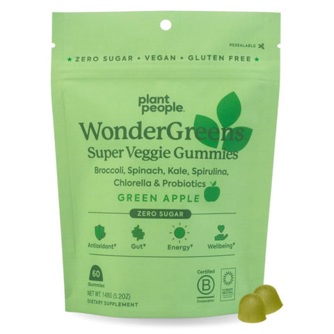 WonderGreens Zero-Sugar Super Veggie Probiotic Gummies 60CT Plant People