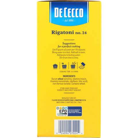 Rigatoni No 24 Pasta 16 oz DE CECCO