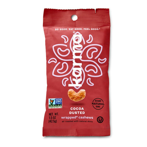Karma Cocoa Dusted Wrapped Cashews Air-Roasted Snack Packs Karma